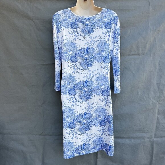 Jean-Pierre Klifa Dress Size Small Blue White Paisley Shift 3/4 Sleeve Casual - Picture 2 of 5